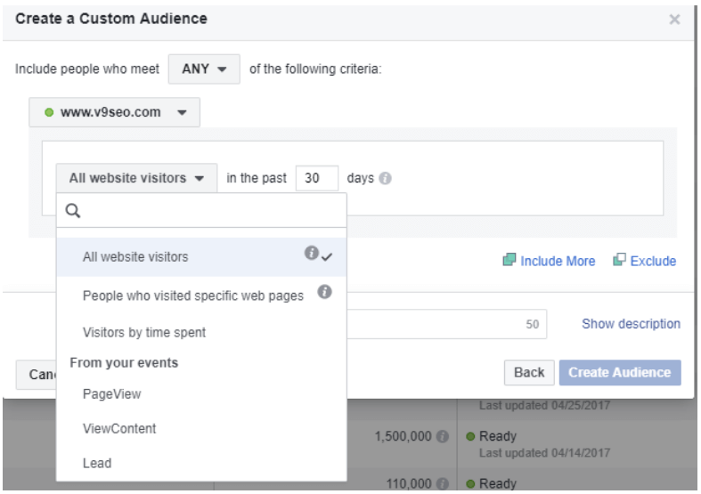 facebook custom audiences website traffic